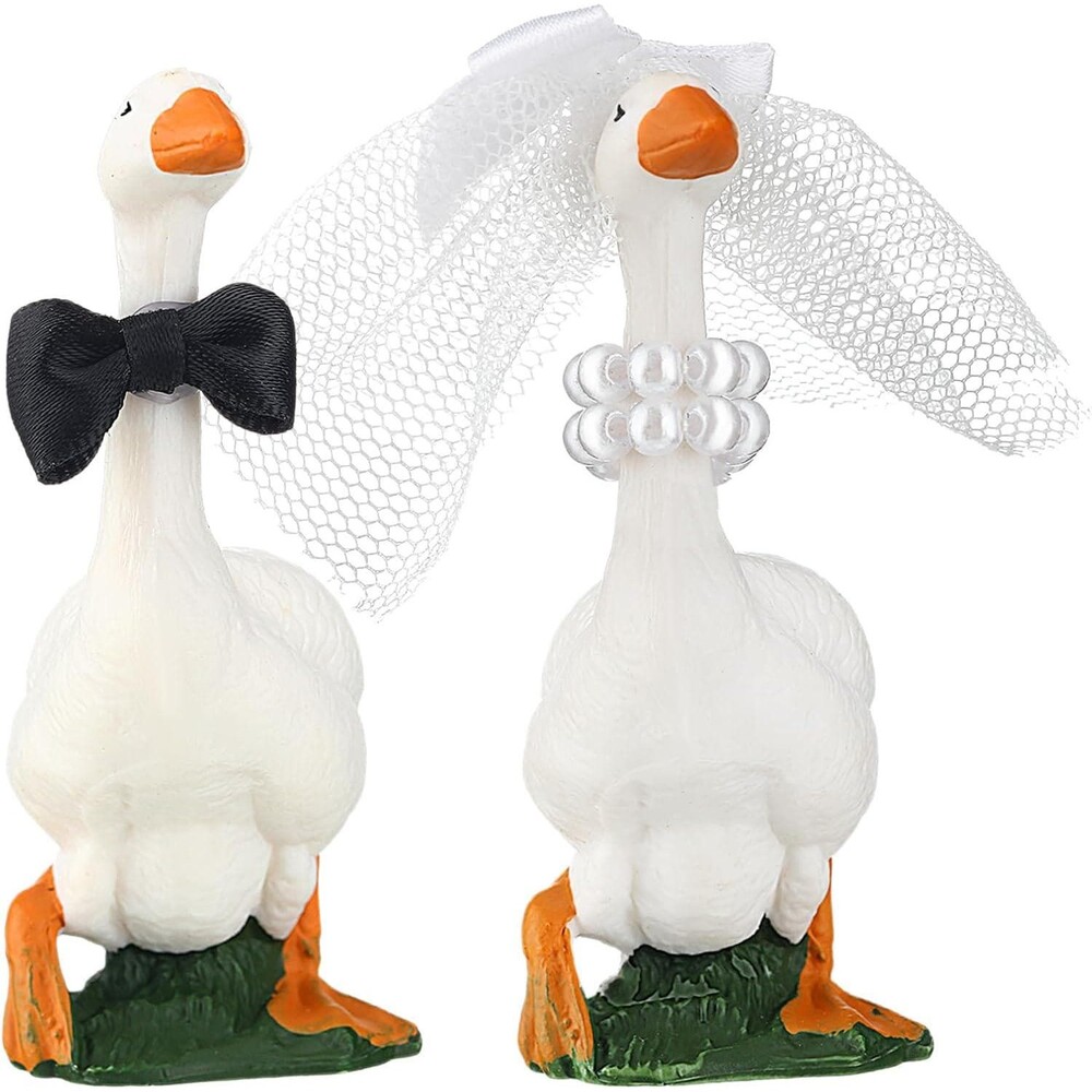 Goose Wedding Cake Topper, Bride Groom Goose Couple Figurines, Handmade Resin An